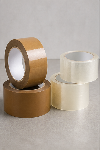 Cintas adhesivas canela y transparentes